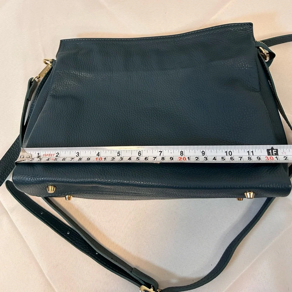 Viola Castellani Italian Genuine Leather Handbag Forest Green Gold Tone Hardware - Picture 10 of 12